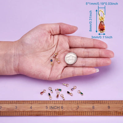 20pcs Small Brass Cubic Zirconia Charms with Jump Ring Real 18K Gold Plated Faceted Teardrop Pendants for Jewelry Making 8x3x3mm