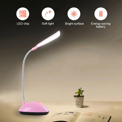 Battery Operated LED Reading Night Lamp Flexible Table Light Foldable Switch Desk Working Study Light For Kids Student Office
