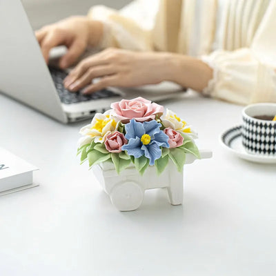 Handmade Ceramic Flowers Ornament Handheld Flower Intangible Cultural Heritage Ceramic Lily Rose Flowers Home Desk Decoration