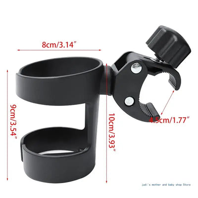 67JC UNIVERSAL STROLLER CUP HOLDER – 360° ROTATING BOTTLE HOLDER FOR WHEELCHAIR, BIKE, WALKER & STROLLER – EASY INSTALLATION, CHILD-SAFE DESIGN