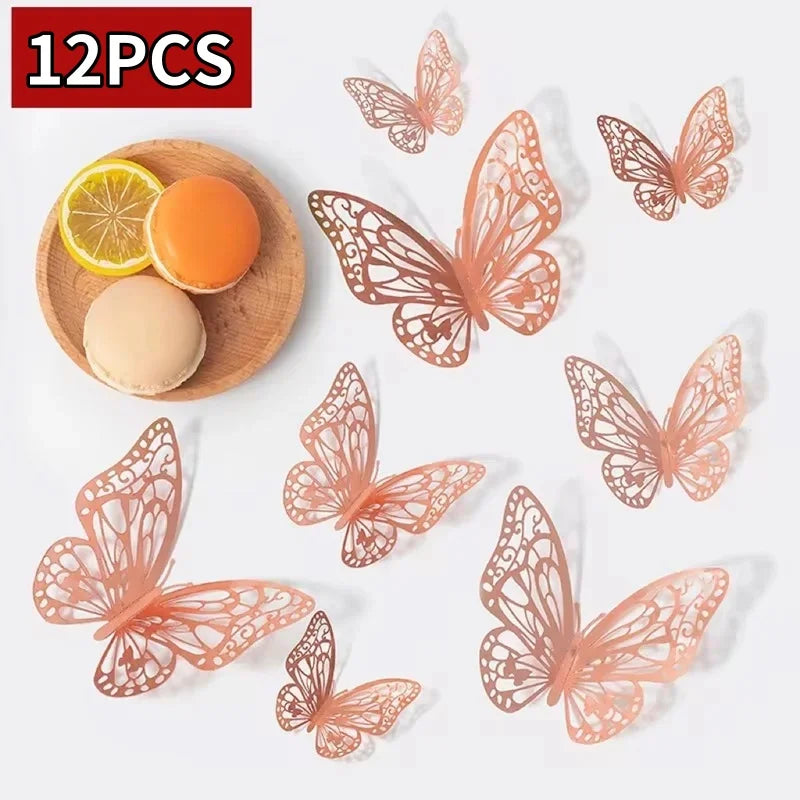 12/48Pcs Fashion 3D Butterfly Creative DIY  Wall Sticker Modern Wall Art Home Bedroom Room Decorative Butterflies  DIY Gift