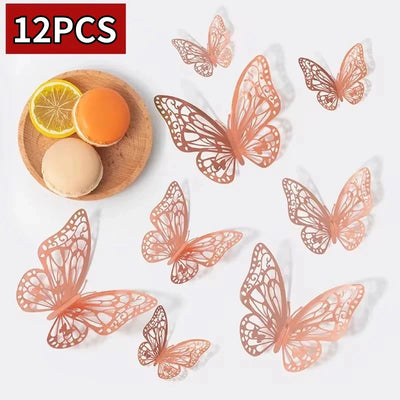 12/48Pcs Fashion 3D Butterfly Creative DIY  Wall Sticker Modern Wall Art Home Bedroom Room Decorative Butterflies  DIY Gift