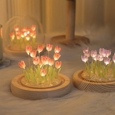 DIY Simulation Tulip LED Night Light Battery Operated Flower Table Lamp Tulips Handmade Material Bedside Lights Bedroom Decor