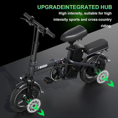 FOLDING ELECTRIC BIKE FOR ADULTS – 14” TIRE, 400W (PEAK 600W) MOTOR, 22MPH, MULTI-SHOCK ABSORPTION, ADJUSTABLE DESIGN