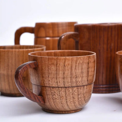 Drinkware Vintage Wooden Tea Cup Japanese Style Handmade Wood Coffee Mug with Handle Solid Wood Drinking Cup Restaurant
