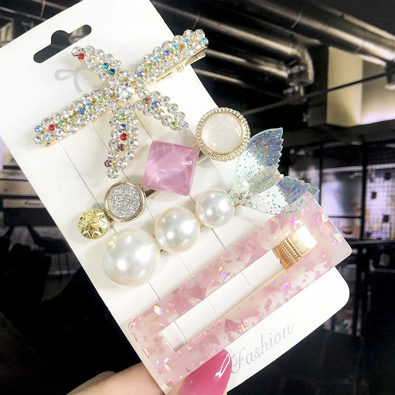 New Fashion 3/4pcs Set Pearl Hair Clip For Women Korean Hairpin Geometric Crystal Hair Barrettes Girl Hair Accessories Hairgrip