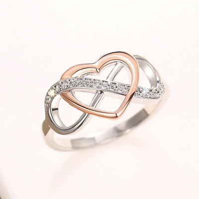 Huitan Unique Infinity Sign and Heart Designed Rings for Women Trendy Love Shiny Finger Accessory Chic Two-tone Wedding Jewelry