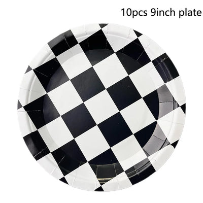 Racing Car Theme 3-Tier Round Cardboard Cupcake Stand  Cars Birthday Party Tablecloth Black and White Checkered Decor Supplies