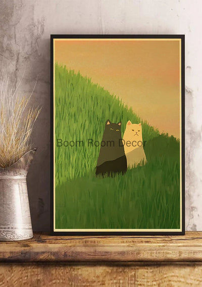 Fun And Cute Lover Cat Paper Poster Graffiti Picture Retro Personality Paper Wall Sticker Retro Bar Cafe Home Room Gift Decor