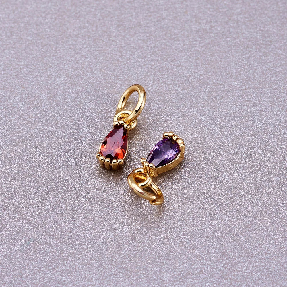 20pcs Small Brass Cubic Zirconia Charms with Jump Ring Real 18K Gold Plated Faceted Teardrop Pendants for Jewelry Making 8x3x3mm