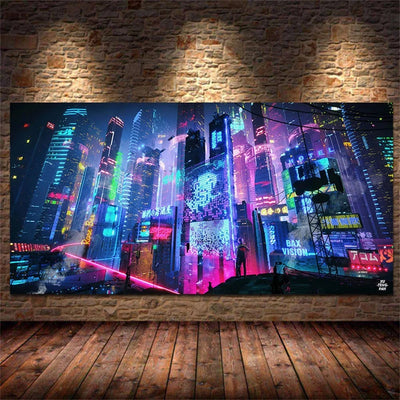 Steam City & Sports Car Canvas Wall Art - Futuristic Game-Inspired Posters for Bedroom and Gamer Room Decor