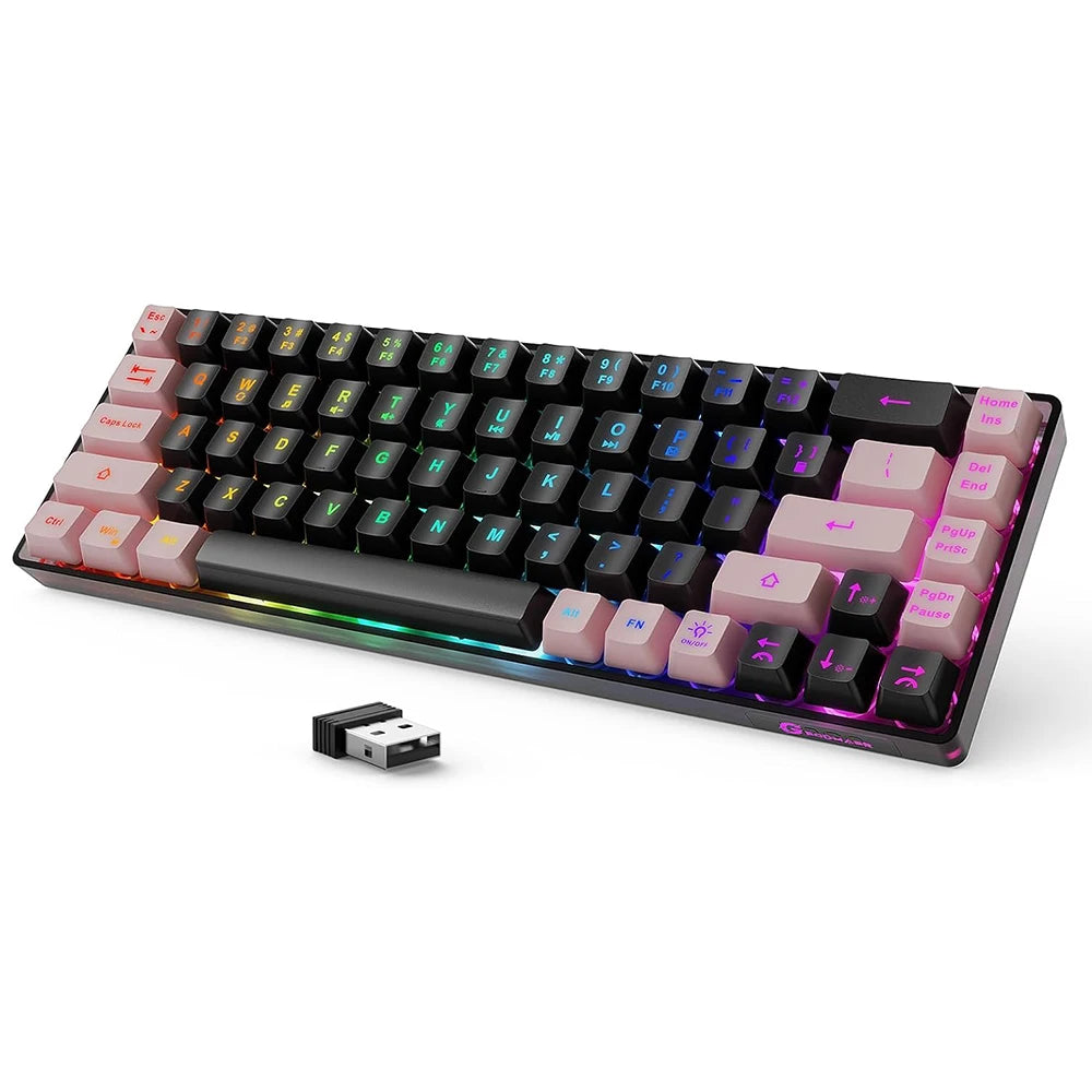 GEODMAER 65% Wireless Gaming Keyboard 2.4G Rechargeable Backlit Gaming Keyboard 68 Keys Anti-ghosting No-Conflict Keyboard forPC