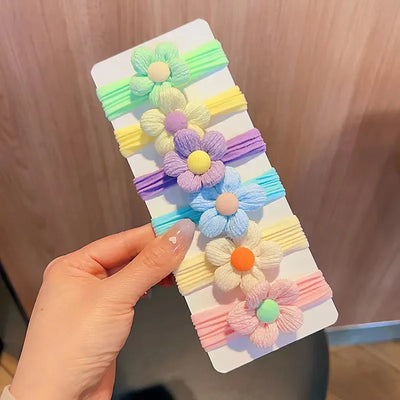 6Pcs/Set Children's Headbands Flower Hair Ring Sweet and Cute Ponytail Hair Ring Little Girl Braided Towel Ring Hair Accessories