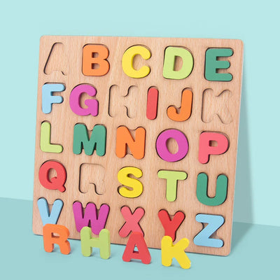 Montessori Wooden Puzzle 3D Alphabet Letters Number Matching Game Baby Kids Toys Education Learning Toy for Children 2 to 4 Year