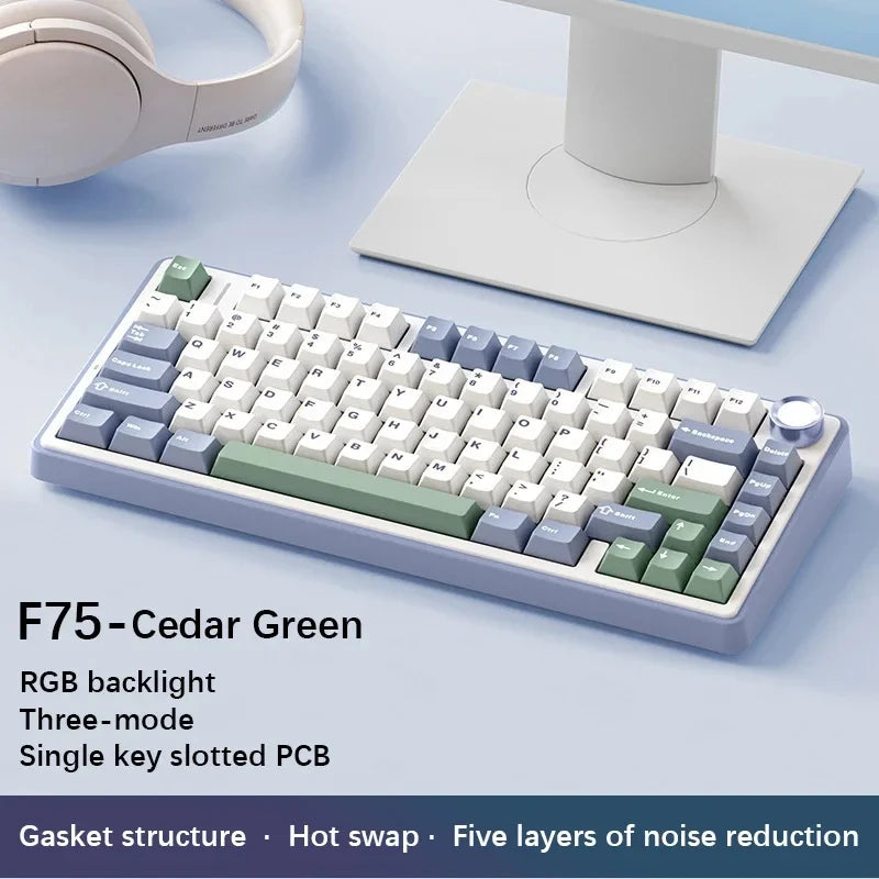 2025 AULA F75 2.4G Wireless/Bluetooth/Wired Gaming Mechanical Keyboard RGB Customized 75% Layout OEM Profile Gasket Structure