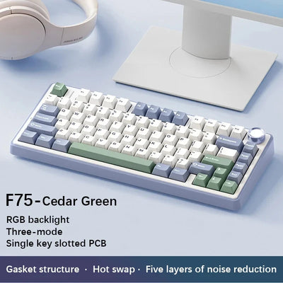 2025 AULA F75 2.4G Wireless/Bluetooth/Wired Gaming Mechanical Keyboard RGB Customized 75% Layout OEM Profile Gasket Structure