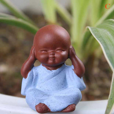 1PC Ceramic & Enamel Small Buddha Statue Monk Purple Clay Tea Pet Figurine Crafts Decorative Ornaments