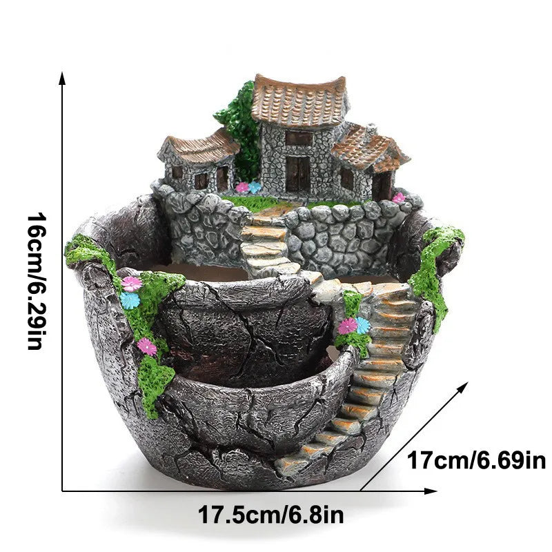 Creative Mini Flowerpot Succulent Planter Simulation House Cute Green Plants Planter Flower Pot With Hole Home Garden Decoration