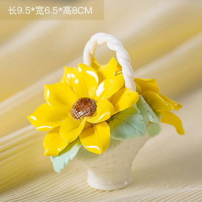 Ceramic Simulation Flower Basket Ornaments Handmade Mini Flower Basket Creative Coffee Table Living Room Table Decorations