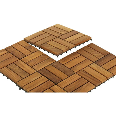 Solid Teak Wood Interlocking Flooring Tiles (Pack of 10), 12" x 12", Brown, 8 Corner Piece