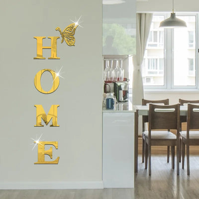 New Butterfly Home English Letter Wall Stickers  Mirrors Acrylic Self Adhesive Detachable Wall Stickers Modern Home Decoration