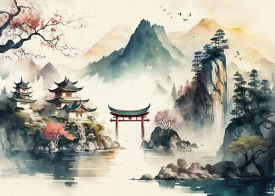Chinese Landscape Birds Forest Mountain River Koi Carp Fish Ink Art Poster Canvas Painting Wall Art Prints Picture Home Decor