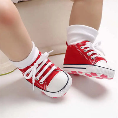 CLASSIC CANVAS BABY SPORTS SHOES – GENDER-NEUTRAL FIRST WALKER WITH NON-SLIP SOFT SOLES FOR NEWBORN & TODDLER CRIB USE