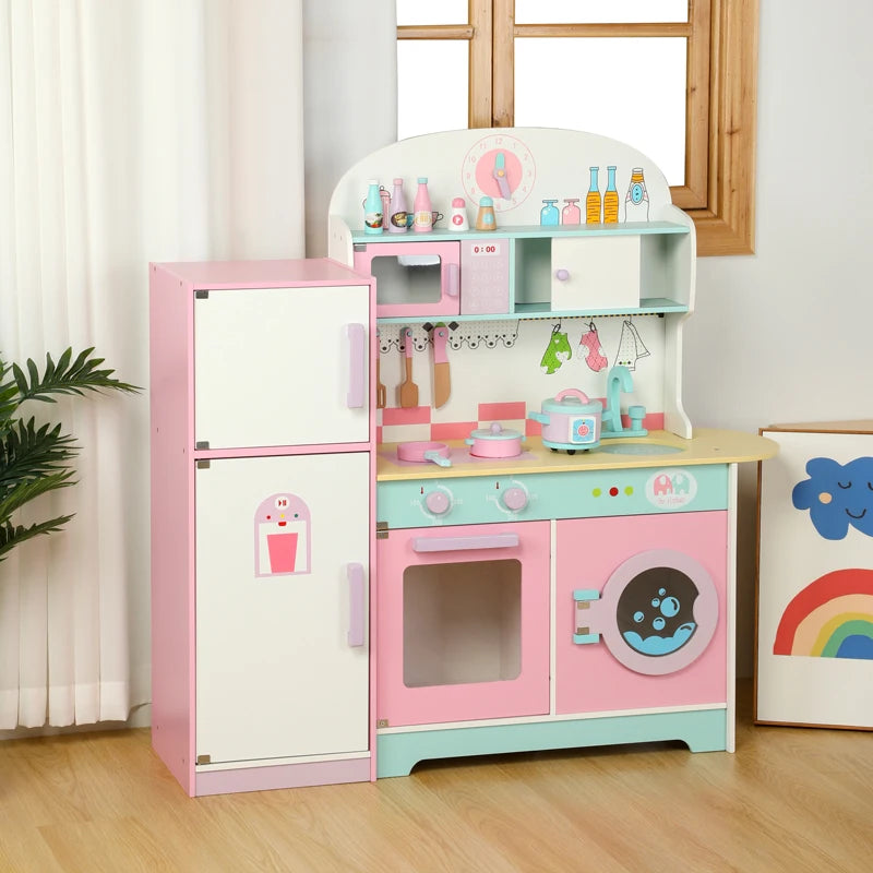 Kids Role Play Wooden Kitchen with Refrigerator Toy