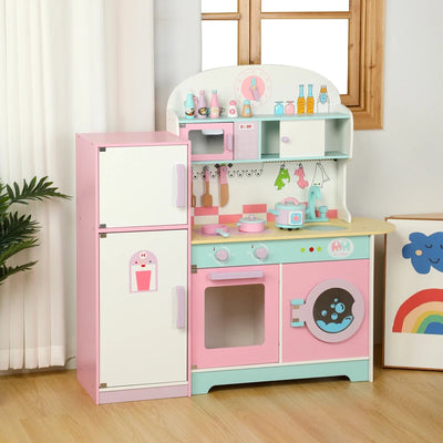 Kids Role Play Wooden Kitchen with Refrigerator Toy