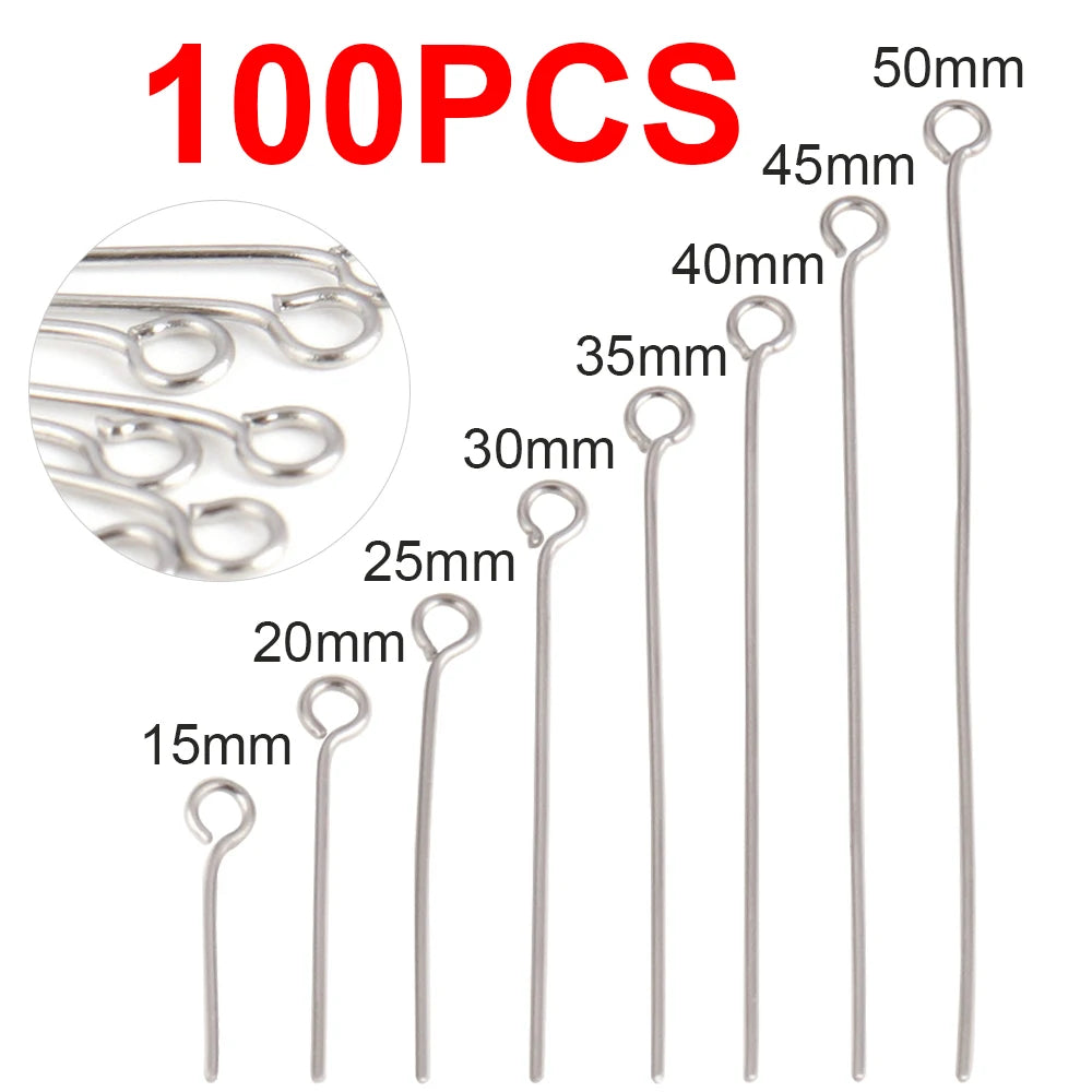 100pcs 15-50MM Stainless Steel Flat Head Eye Head Pins Jewelry Findings For Jewelry Making Supplies Ball Head Pins Accessories