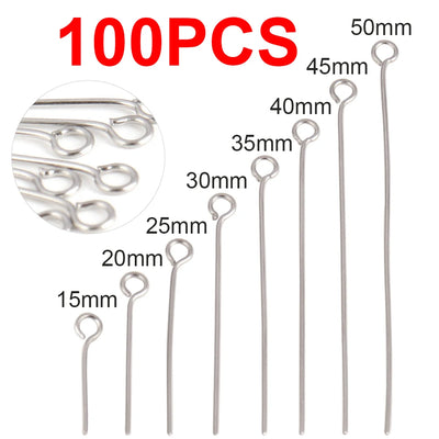 100pcs 15-50MM Stainless Steel Flat Head Eye Head Pins Jewelry Findings For Jewelry Making Supplies Ball Head Pins Accessories