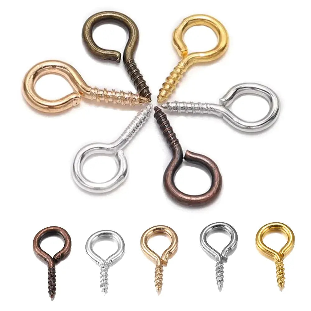 200pcs Small Tiny Eye Pins Eyepins Hooks Eyelets Screw Threaded Clasps Hooks For DIY Jewelry Making Finding Accessories Supplies