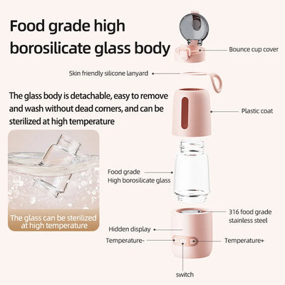 Portable Baby Milk Bottle heater Wireless 316 Food Grade Borosilicate Glass Body 15000mAh Constant 12 Hours Baby Bottle Warmer