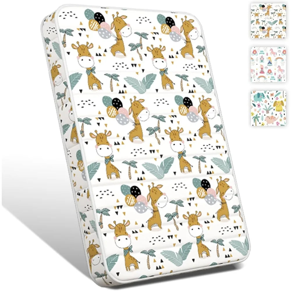 3" Mini Crib Mattress, 38" x 24" High-Density Foam, Odorless & Steady, Giraffe Print, Fits Mini Crib
