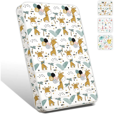 3" Mini Crib Mattress, 38" x 24" High-Density Foam, Odorless & Steady, Giraffe Print, Fits Mini Crib