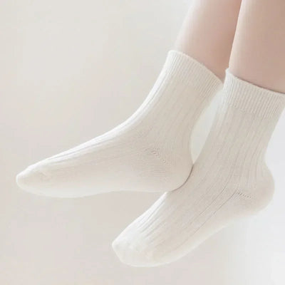 5 PAIRS/LOT SOLID COLOR STRIPED COTTON KIDS SOCKS – BREATHABLE KNITTED TODDLER CREW SOCKS FOR BOYS & GIRLS (1–8 YEARS)