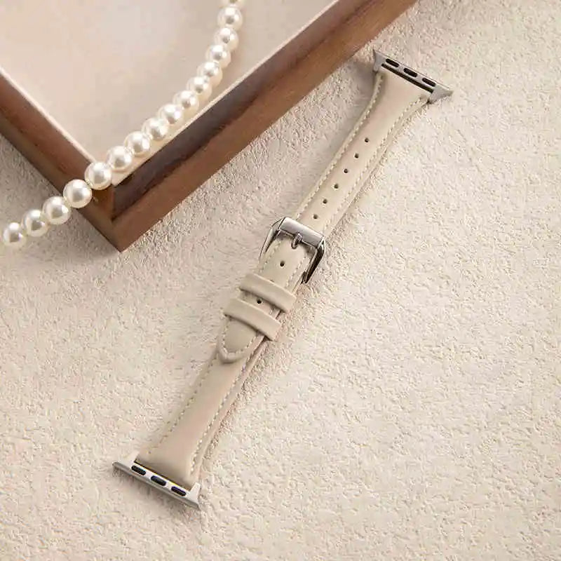 Slim Leather Strap For Apple Watch Series 10 42/46mm 9 8 7 41mm 45mm Band 38/42mm Ultra 49mm Bracelet iWatch SE 6 5 4 3 40/44mm