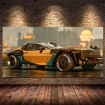 Steam City & Sports Car Canvas Wall Art - Futuristic Game-Inspired Posters for Bedroom and Gamer Room Decor
