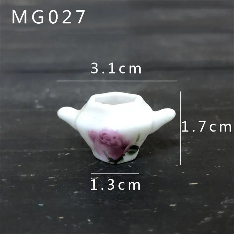 Mini Rose Ceramic Vase Handicraft Collection Miniature Model Resin Simulation Vase Desktop Mini Decor Creative Pocket Artwork