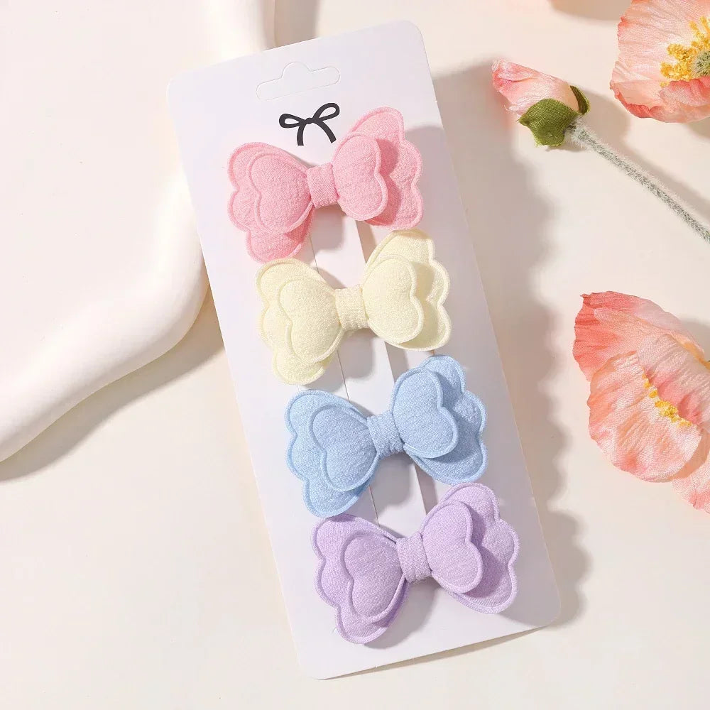4Pcs/set Butterfly Hair Clip Set for Girls Double Layered Bow Cute Bangs Hair Pin Cotton Safe Kids Baby Hair Accessories Set