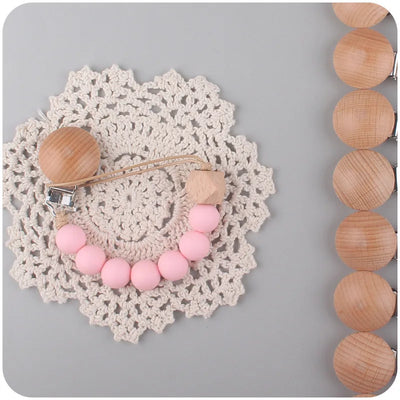 New Baby Products Made of Beech Wood Pacifier Clip To Soothe Silicone Bite Grind Teeth Angle Pacifier Chain Baby Toys Bebes