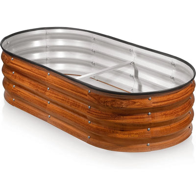 Galvanized Raised Garden Beds Outdoor // 4×2×1 ft Planter Raised Beds for Gardening, Vegetables, Flowers  (Dark Wood Grain)