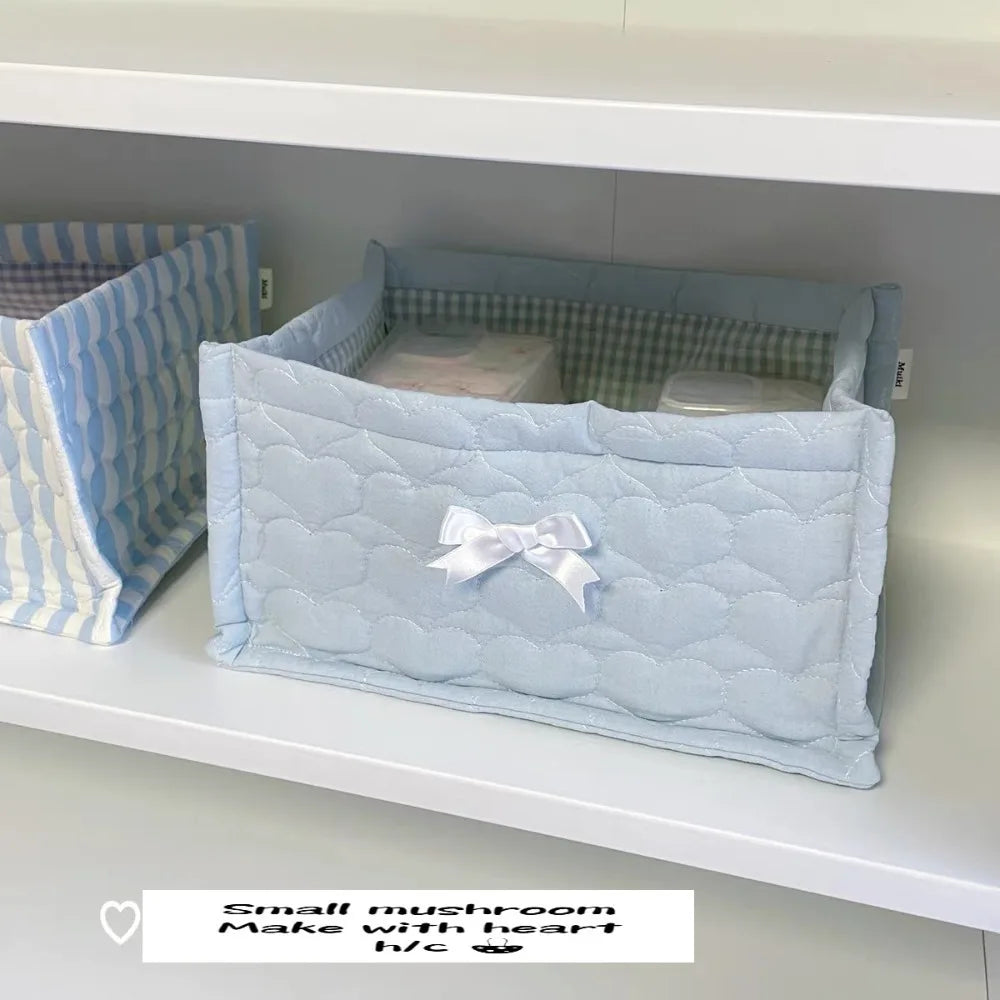 Ins Square Storage Basket Flower Cotton Sorting Basket Stripe Lace Desktop Box Home Supplies