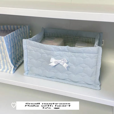 Ins Square Storage Basket Flower Cotton Sorting Basket Stripe Lace Desktop Box Home Supplies