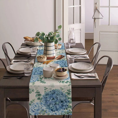 Blue Hydrangea Eucalyptus Plants Linen Table Runners Party Decor Farmhouse Kitchen Dining Table Runners Wedding Decorations