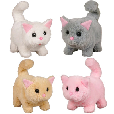 Cute Interactive Cat Plush Toy Electronic Stuffed Doll Toy Walking Tail Wagging Head Shaking for Boys Girl Birthday Holiday Gift