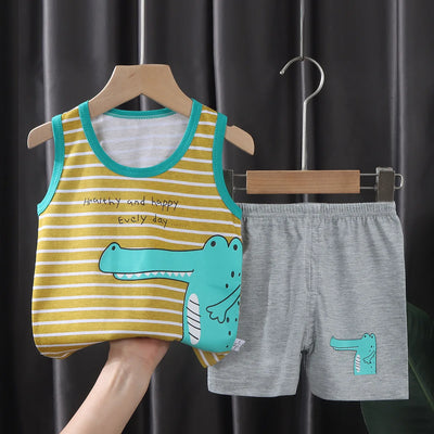 2PCS CHILDREN'S CLOTHING VEST SUIT SUMMER COTTON T-SHIRTS SHORTS BOYS GIRLS SLEEVELESS KIDS CLOTHES FOR BABY