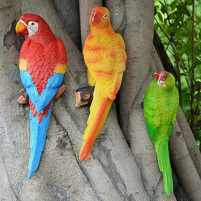 Simulation Parrot Statue Birds Wall Mounted Outdoor Garden Resin Tree Hanging Decoration Animal Sculpture Home Ornament Decor