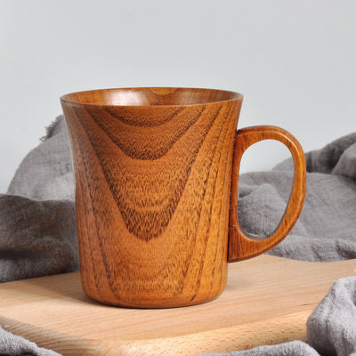 280ml Large Wooden Mug With Handle Natural Wood Beer Coffee Cup Handmade Tea Cup New Japanese Retro Drinking Drinkware 2024