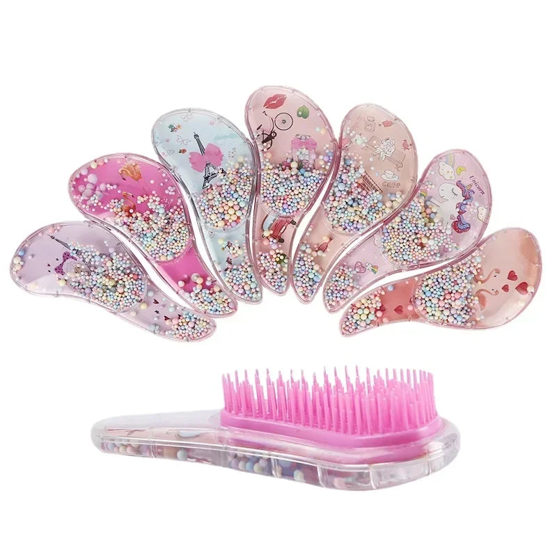 1 Pc New Cute Hair dressing Comb for Kids Anti-knot Massage Flowing Bead Hair Brush Children Girls Dress Up Makeups Toy Gifts